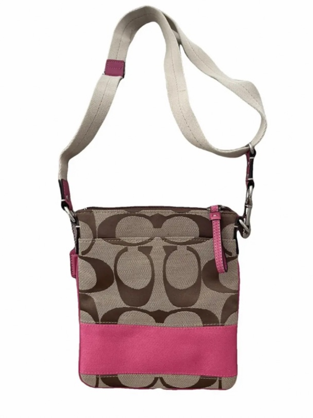 Coach Signature C Canvas Crossbody with Pink Accent